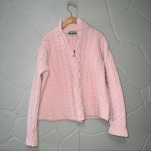 Aran Crafts Pink Merino Wool Quarter Zip Sweater